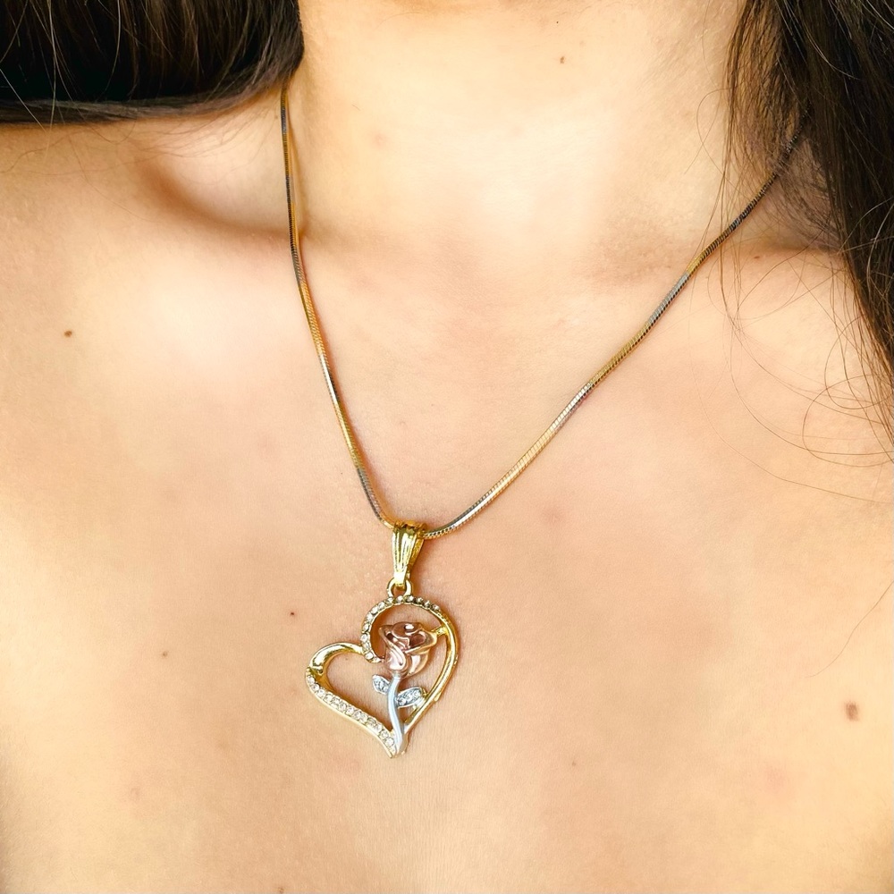 Two Tone Heart Necklace - Picture 2 of 7